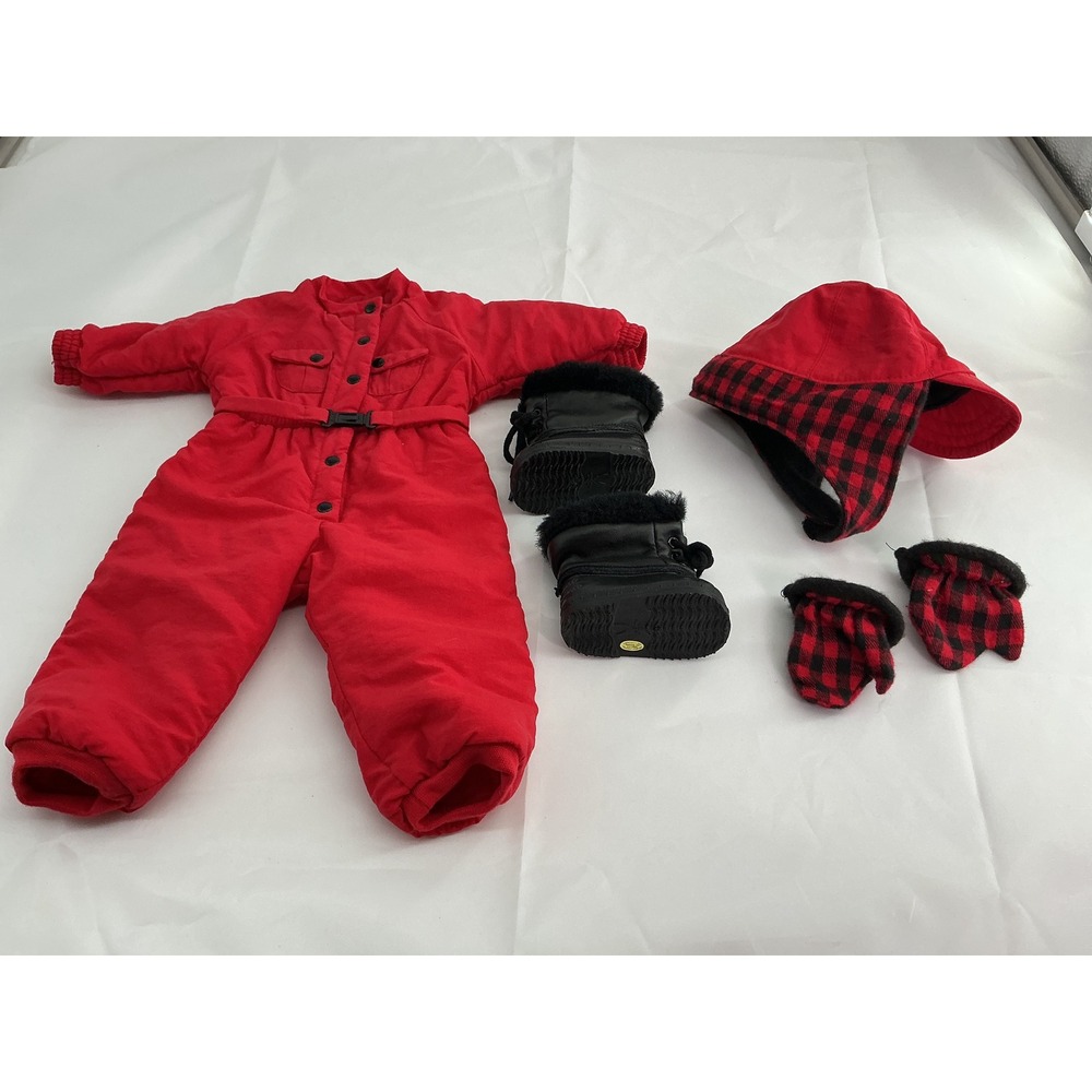 1997 American Girl Doll Dogsled Snowsuit Set Plaid Trapper Hat Mittens Boots